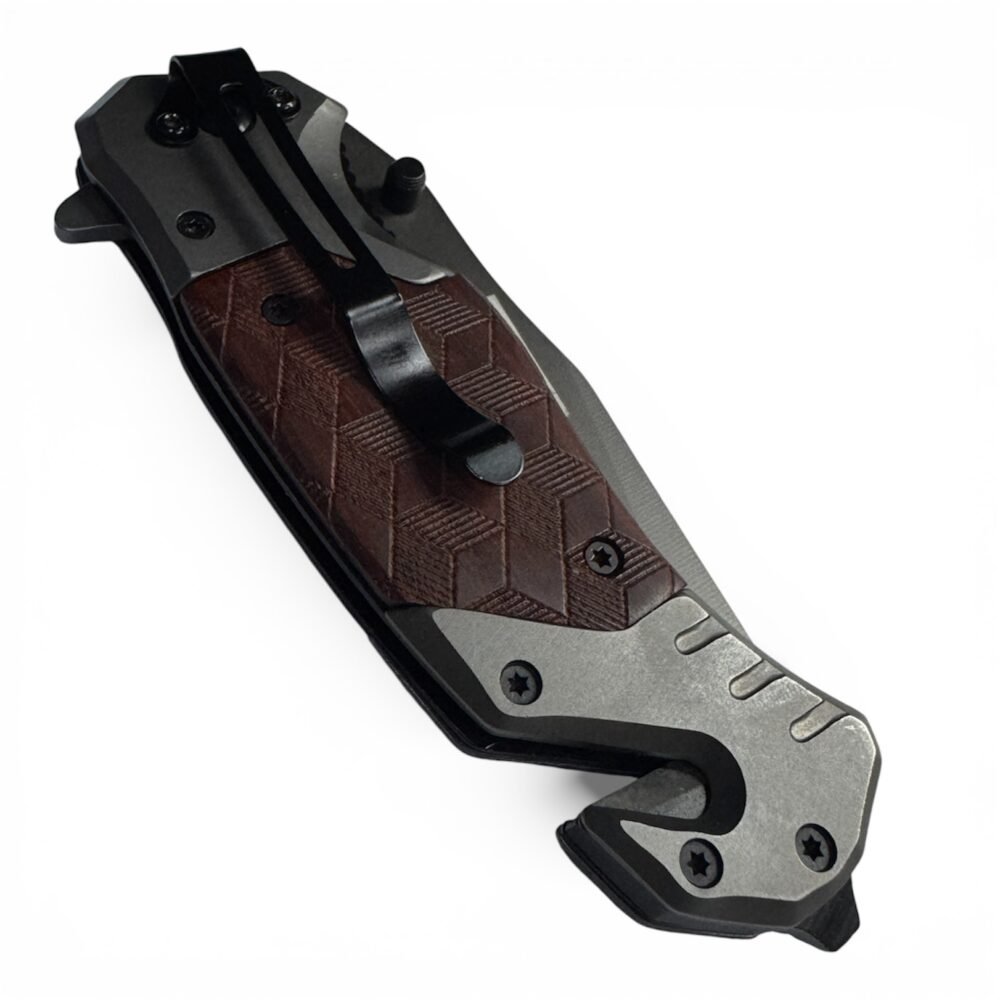 Cuchilla tipo Browny con quiebra cristales y corta cinturón