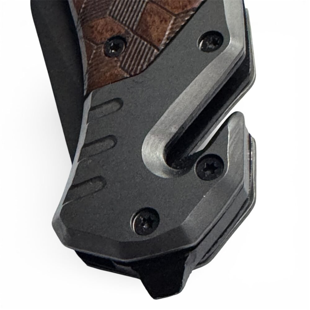 Cuchilla tipo Browny con quiebra cristales y corta cinturón