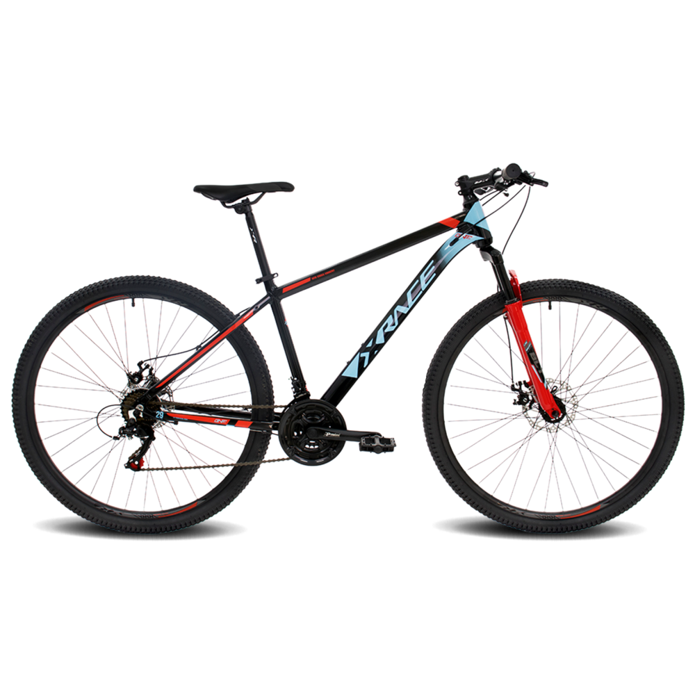 BI22951-532 Bicicleta MTB Xrace One 7V Frenos Mecánicos H. Suspensión 29er (Negra/Celeste/Roja)