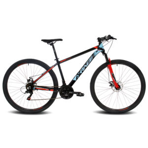 Bicicleta MTB Xrace One 7V Frenos Mecánicos H. Suspensión 29er (Negra/Celeste/Roja)
